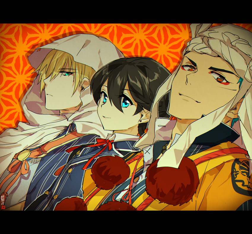 horikawa kunihiro, yamanbagiri kunihiro, and yamabushi kunihiro (touken ranbu) drawn by hebino_rai