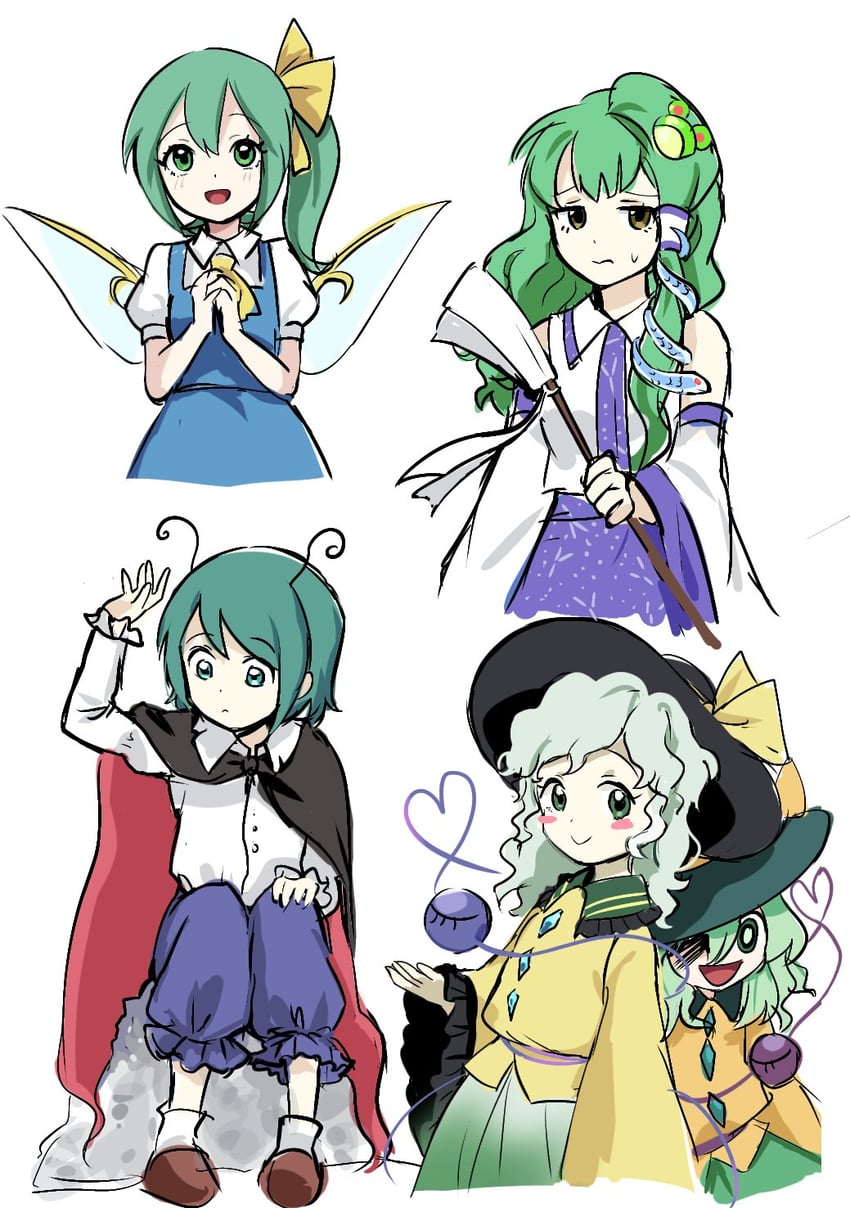 komeiji koishi, kochiya sanae, daiyousei, and wriggle nightbug (touhou) drawn by himuhino