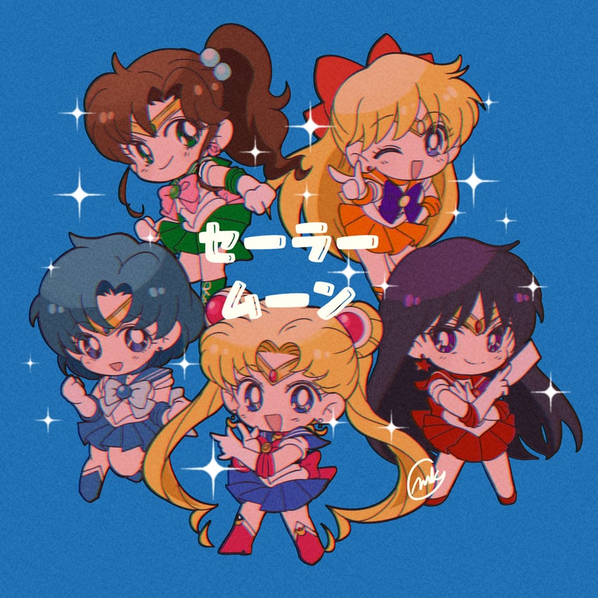 tsukino usagi, sailor moon, mizuno ami, aino minako, hino rei, and 5 more (bishoujo senshi sailor moon) drawn by mikanmochi