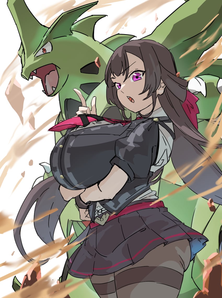 tyranitar, roxanne, and mega tyranitar (pokemon and 1 more) drawn by hizakake