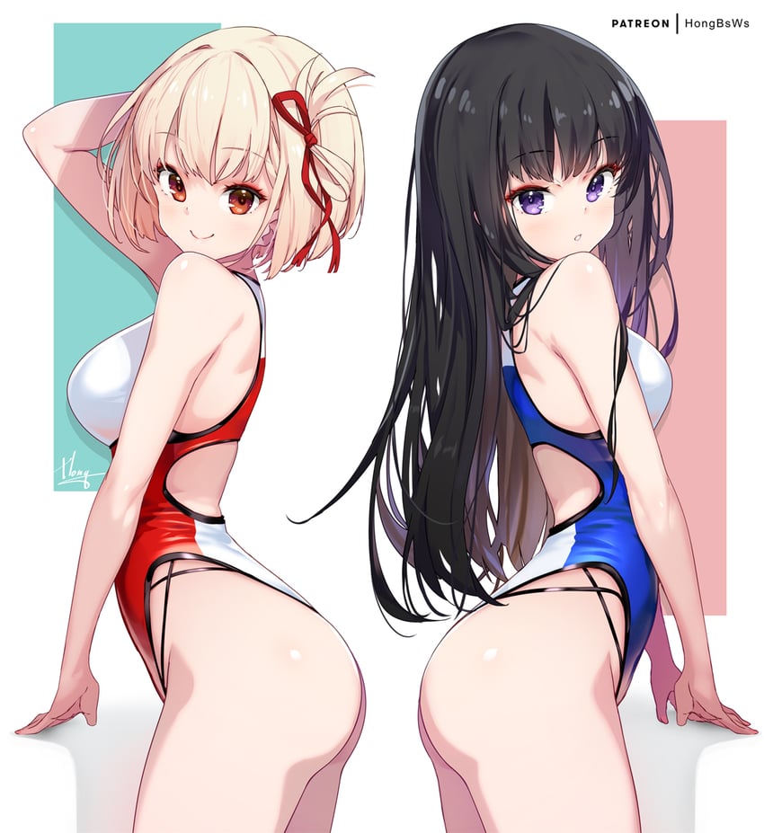 nishikigi chisato and inoue takina (lycoris recoil) drawn by hong_(white_spider)