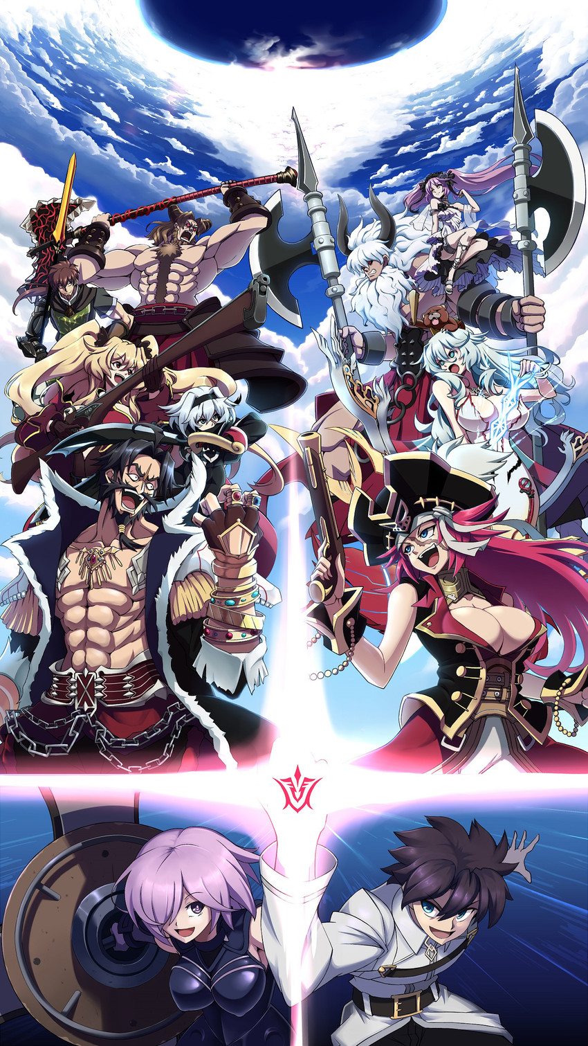 mash kyrielight, fujimaru ritsuka, euryale, francis drake, hector, and 7 more (fate and 1 more) drawn by great_(cyclops)