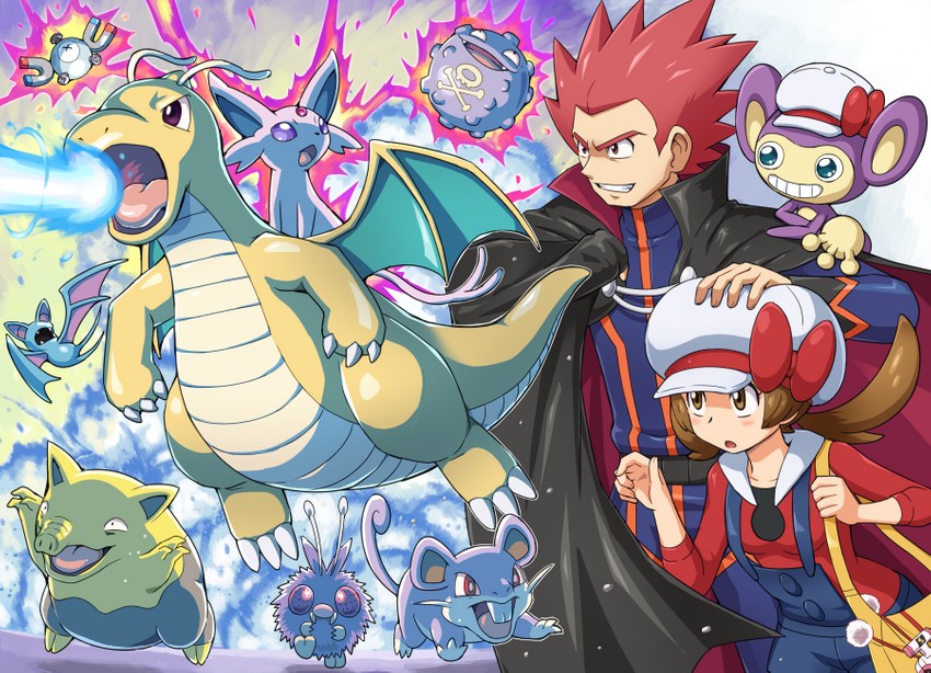 lyra, espeon, magnemite, dragonite, lance, and 6 more (pokemon and 1 more) drawn by pokemoa