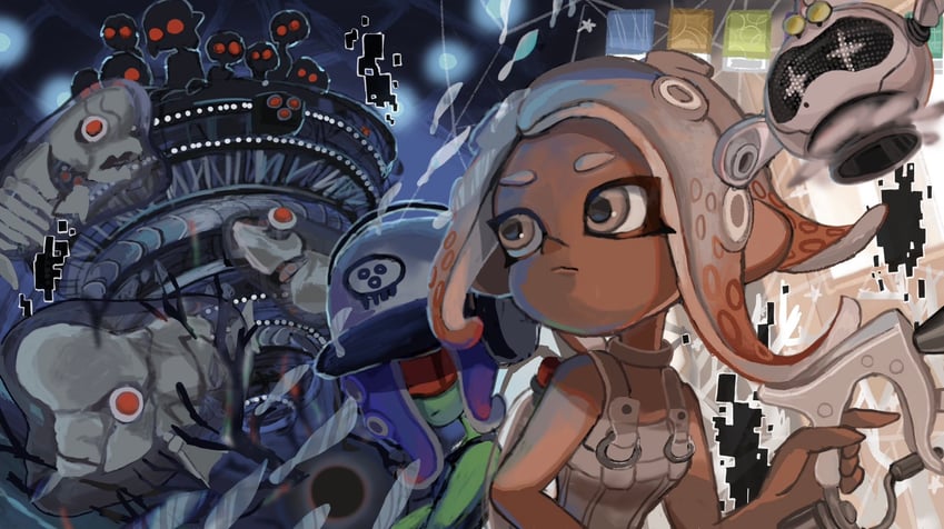 octoling player character, pearl, agent 8, dedf1sh, pearl drone, and 3 more (splatoon and 2 more) drawn by ikura_tuna