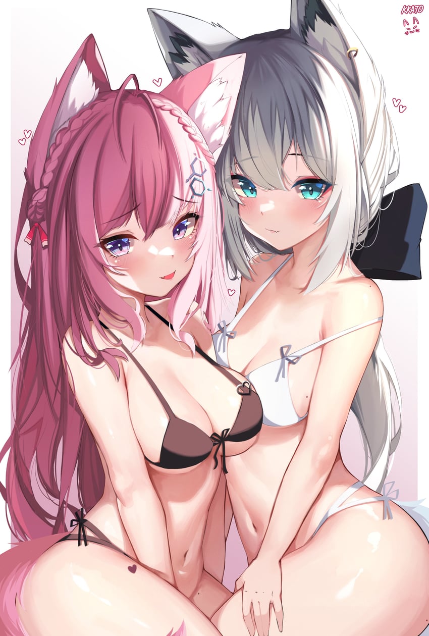 shirakami fubuki and hakui koyori (hololive) drawn by kkato