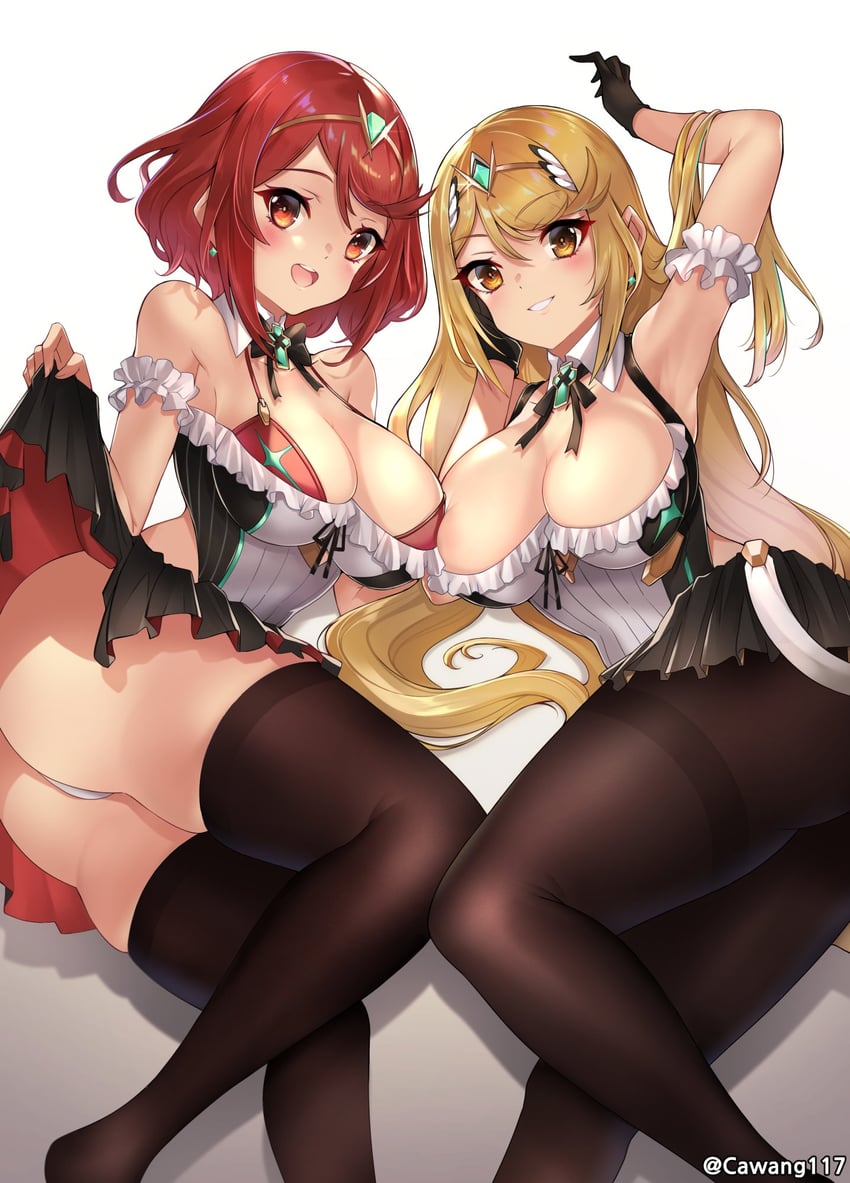 pyra and mythra (xenoblade chronicles and 1 more) drawn by cawang