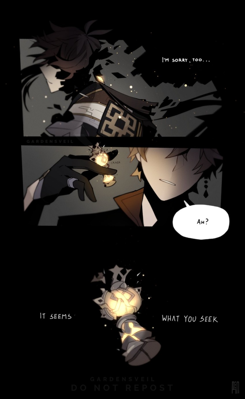 zhongli and tartaglia (genshin impact) drawn by gardensveil