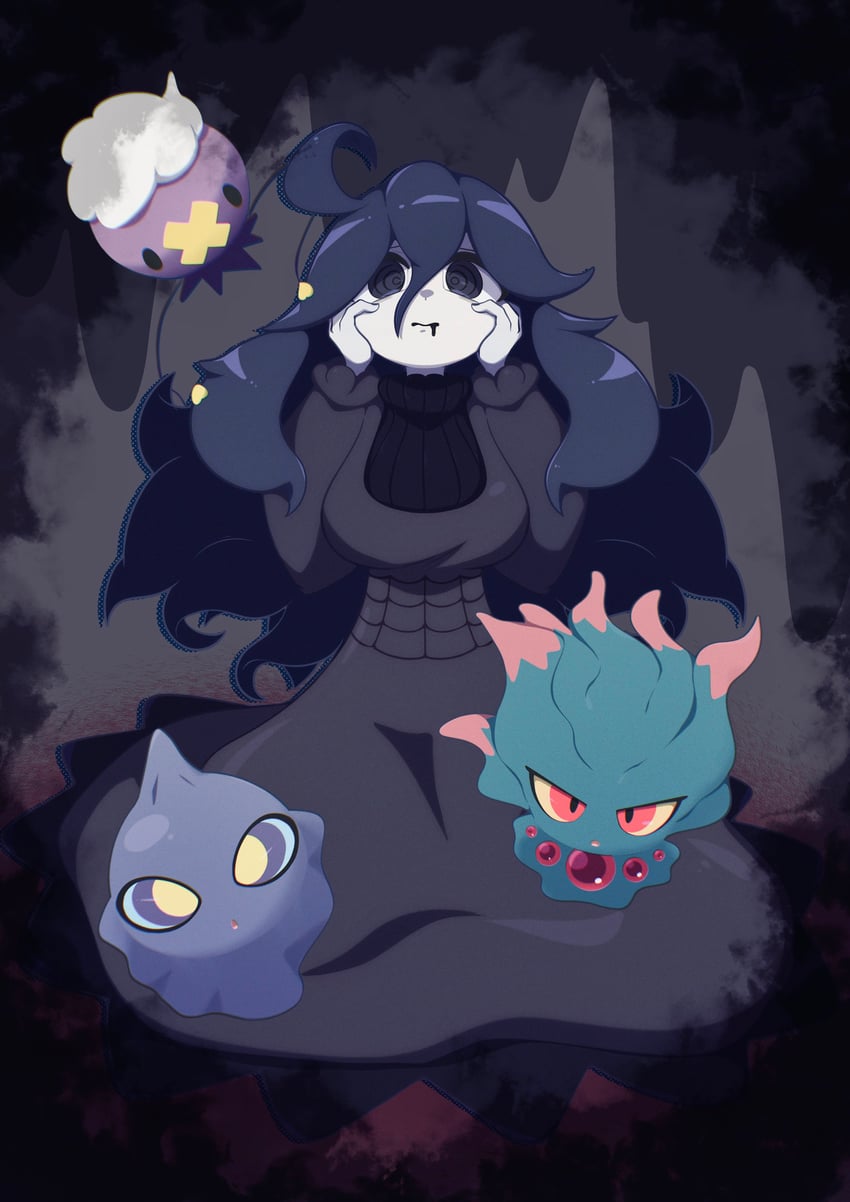 hex maniac, drifloon, misdreavus, and shuppet (pokemon and 1 more) drawn by afuron