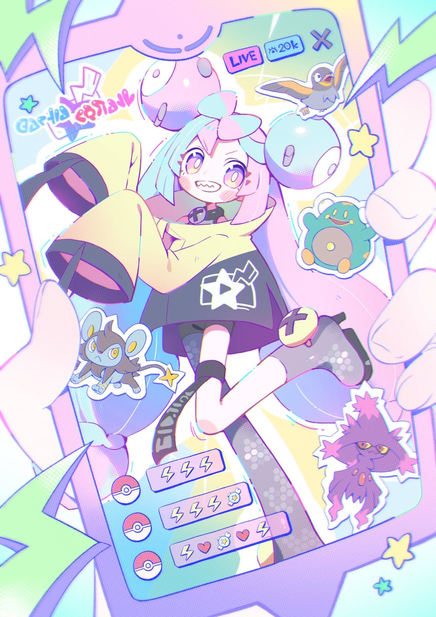iono, rotom, rotom phone, mismagius, bellibolt, and 2 more (pokemon and 1 more) drawn by gaogao_(gaogaomegu)