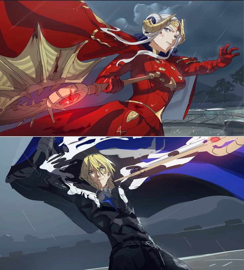 edelgard von hresvelg and dimitri alexandre blaiddyd (fire emblem and 1 more) drawn by nakmini