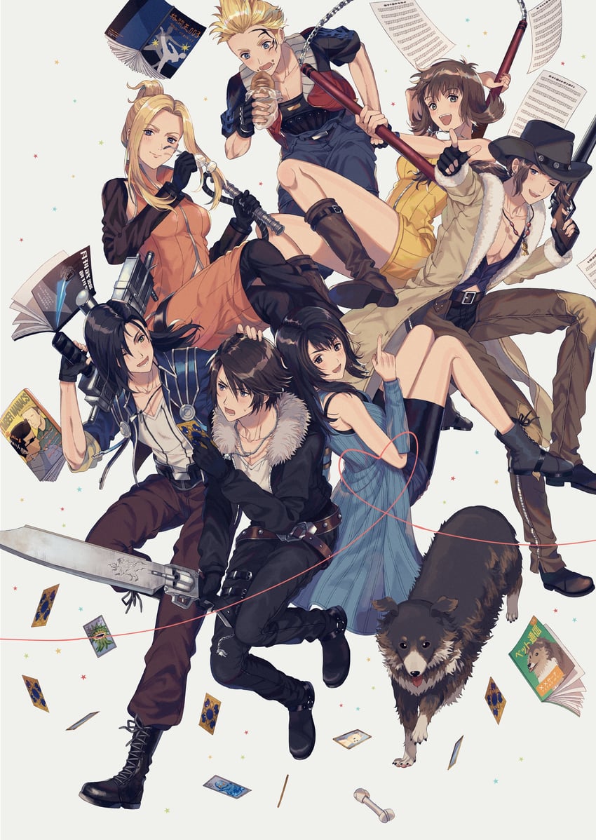 squall leonhart, rinoa heartilly, selphie tilmitt, laguna loire, quistis trepe, and 3 more (final fantasy and 2 more) drawn by 234_(1234!)