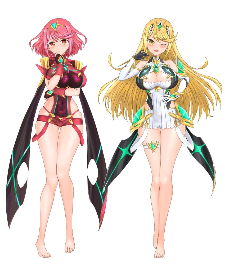 pyra and mythra (xenoblade chronicles and 1 more) drawn by feichu_keju