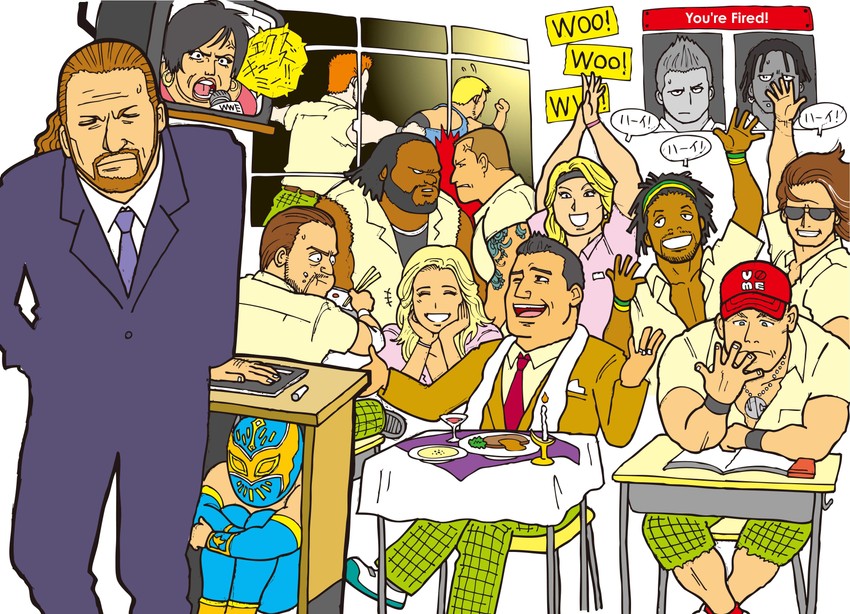 john cena, triple h, randy orton, sheamus, cm punk, and 11 more (wwe) drawn by nappii_(nappy_happy)