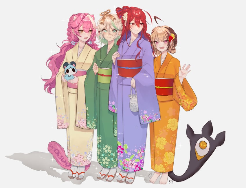 raora panthera, gigi murin, cecilia immergreen, and elizabeth rose bloodflame (hololive and 1 more) drawn by 0yamiiii