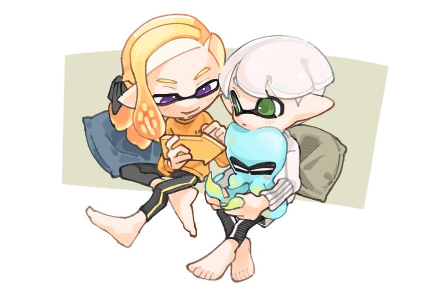 inkling player character and inkling boy (splatoon) drawn by spl8ya