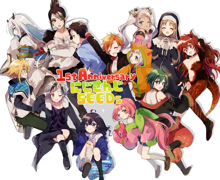 sister claire, uzuki kou, dola, ryuushen, yashiro kizuku, and 8 more (nijisanji) drawn by shimada71_72