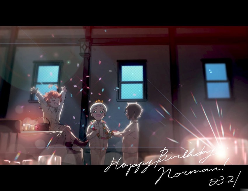 emma, norman, and ray (yakusoku no neverland) drawn by maniwa