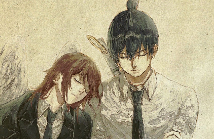 hayakawa aki and angel devil (chainsaw man) drawn by zemzk