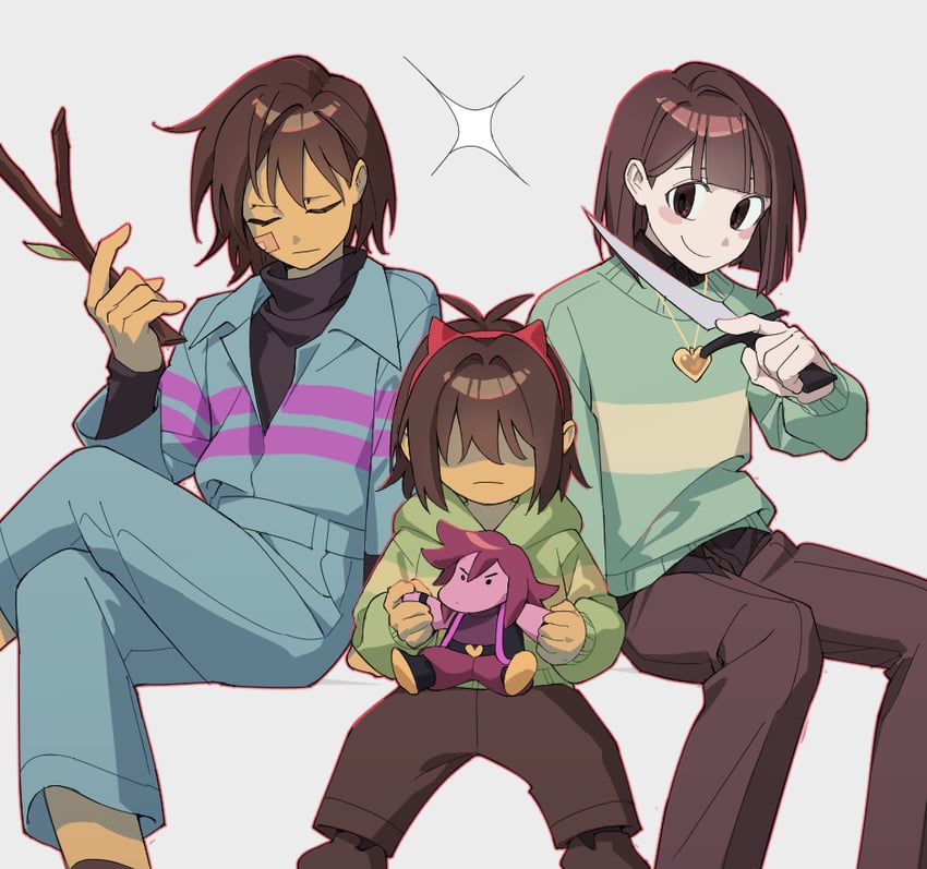 frisk, kris, chara, and susie (undertale and 1 more) drawn by sanbel780308