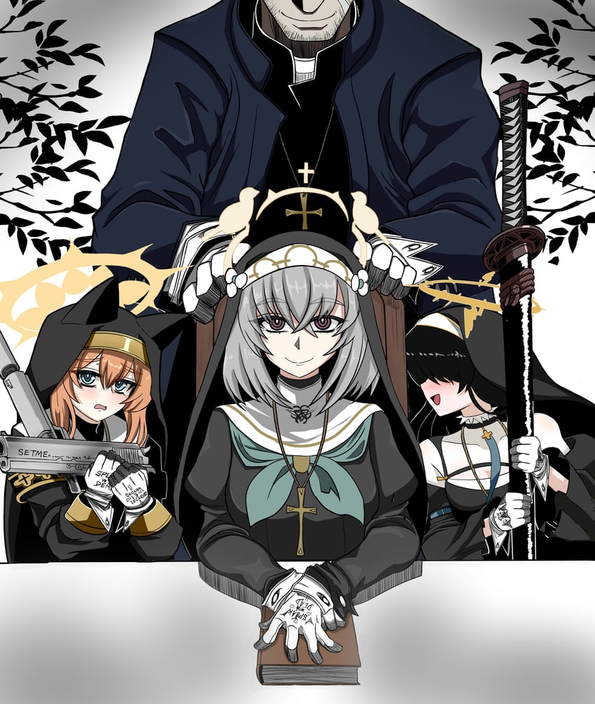 mari, sakurako, hinata, and alexander anderson (blue archive and 1 more) drawn by rakku_(10219563)