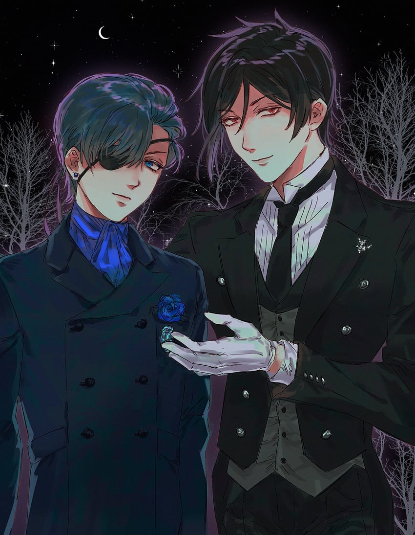ciel phantomhive and sebastian michaelis (kuroshitsuji) drawn by ena33333333