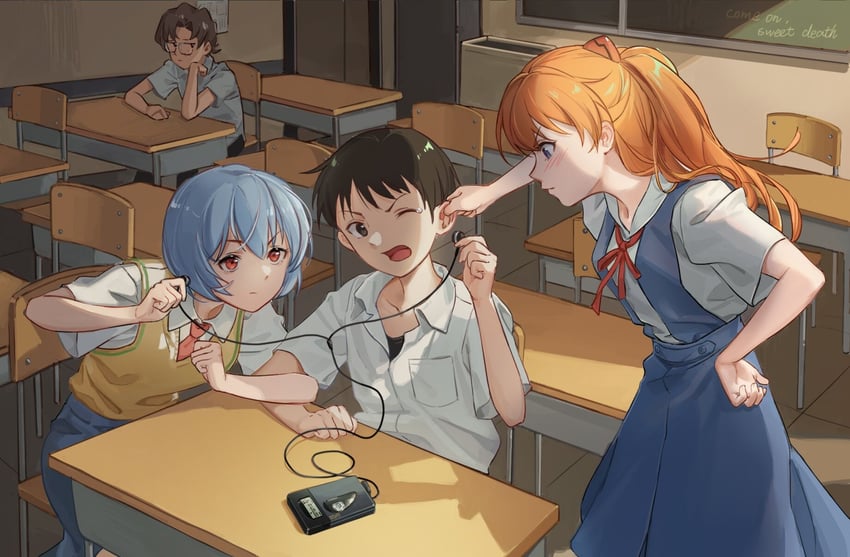 souryuu asuka langley, ayanami rei, ikari shinji, and aida kensuke (neon genesis evangelion) drawn by aowuawei
