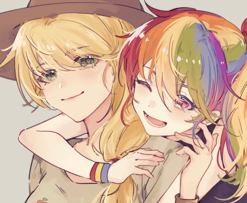rainbow dash and applejack (my little pony and 1 more) drawn by jian~hong_linqin