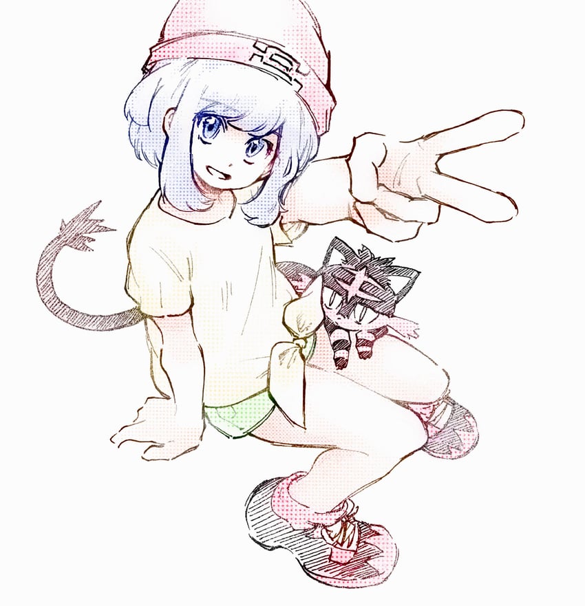 selene and litten (pokemon and 1 more) drawn by tan_carbonnn