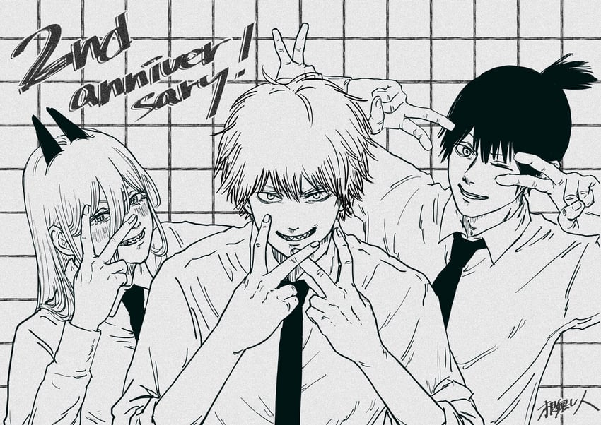 power, denji, and hayakawa aki (chainsaw man) drawn by nenashibito