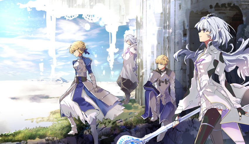 artoria pendragon, saber, merlin, and arthur pendragon (fate and 4 more) drawn by carimarica