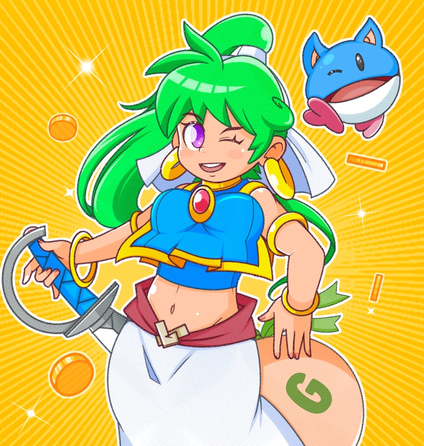 asha and pepelogoo (monster world and 3 more) drawn by xbuster