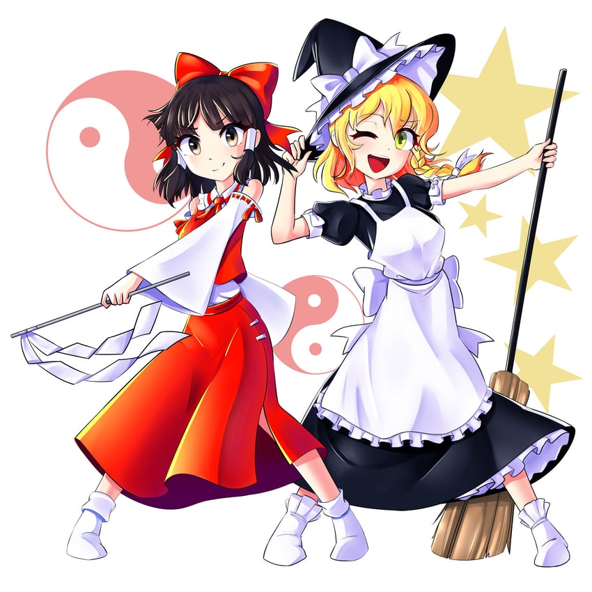 hakurei reimu and kirisame marisa (touhou and 1 more) drawn by edialexx