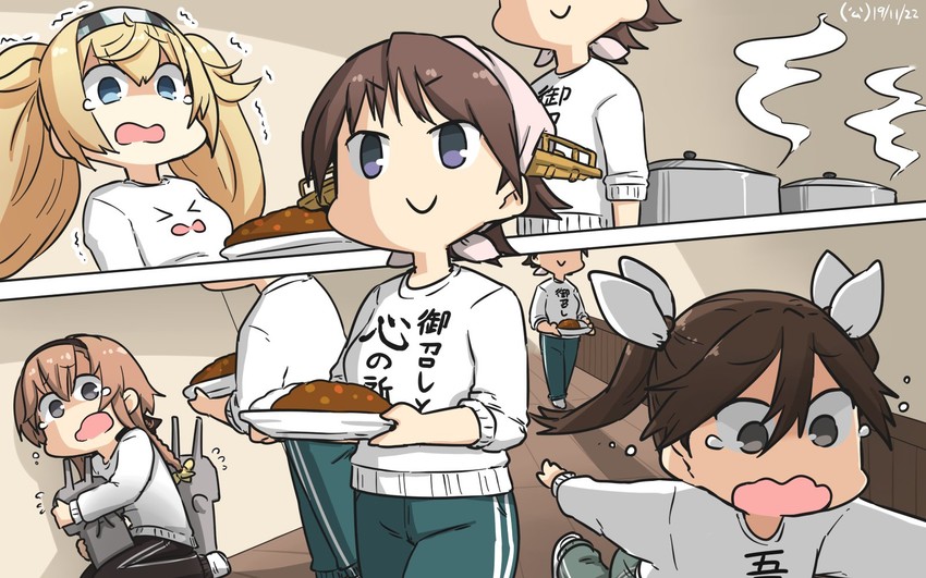 hiei, tone, gambier bay, teruzuki, and chou-10cm-hou-chan (kantai collection) drawn by hamu_koutarou
