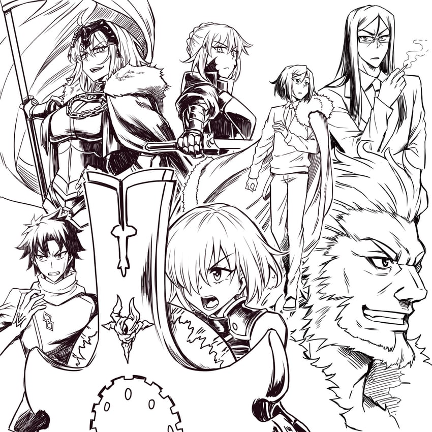 artoria pendragon, saber, mash kyrielight, fujimaru ritsuka, saber alter, and 4 more (fate and 1 more) drawn by peach88