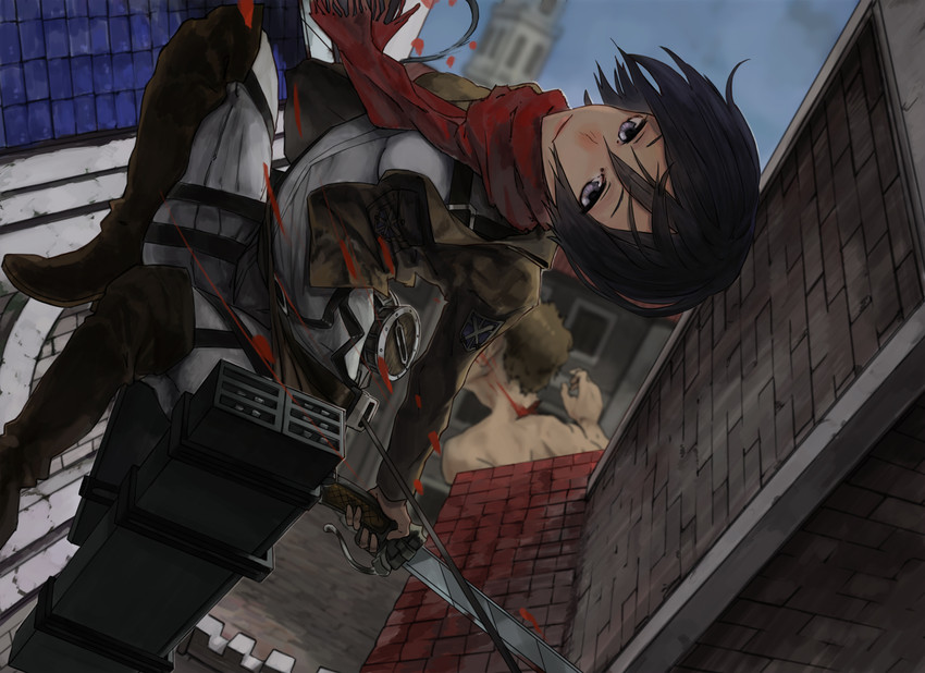mikasa ackerman and titan (shingeki no kyojin) drawn by toro3