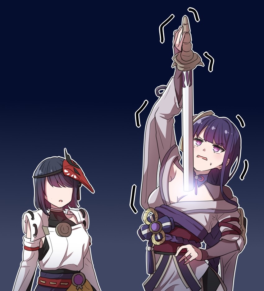 raiden shogun and kujou sara (genshin impact) drawn by hayarob