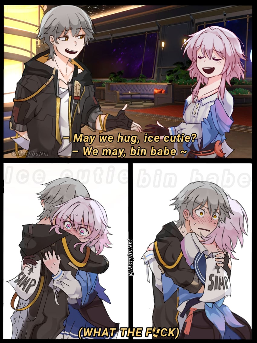trailblazer, march 7th, and caelus (honkai and 1 more) drawn by mmiklshaek
