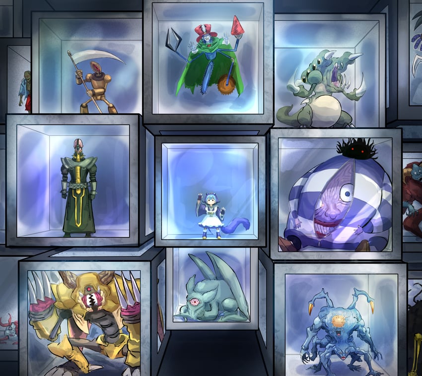 laundry dragonmaid, jinzo, trap master, dark jeroid, necroface, and 9 more (yu-gi-oh! and 1 more) drawn by hatano_kiyoshi