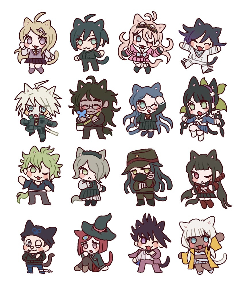 oma kokichi, saihara shuichi, akamatsu kaede, harukawa maki, momota kaito, and 11 more (danganronpa and 1 more) drawn by 30en_(esx5g)
