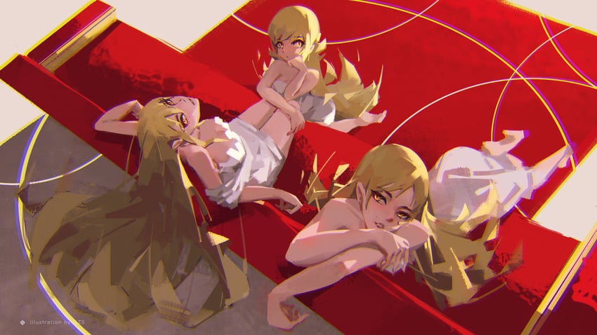 oshino shinobu and kiss-shot acerola-orion heart-under-blade (monogatari and 2 more) drawn by gzs