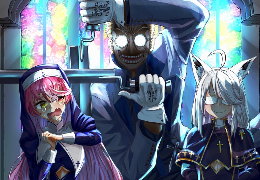 houshou marine, shirakami fubuki, and alexander anderson (hololive and 1 more) drawn by tacos24185336