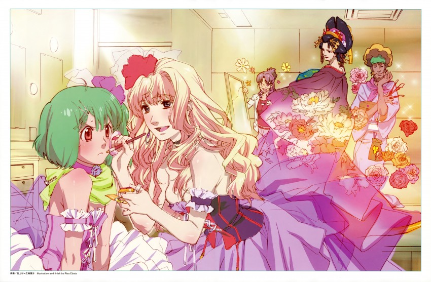 sheryl nome, ranka lee, saotome alto, matsuura nanase, and bobby margot (macross and 1 more) drawn by ebata_risa