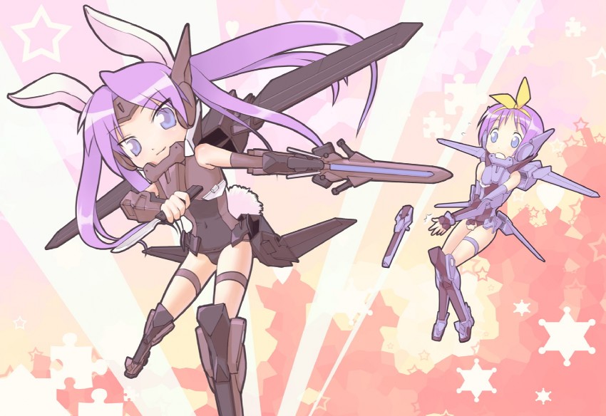 hiiragi kagami, hiiragi tsukasa, flag custom, and union flag (gundam and 2 more) drawn by zhenlin