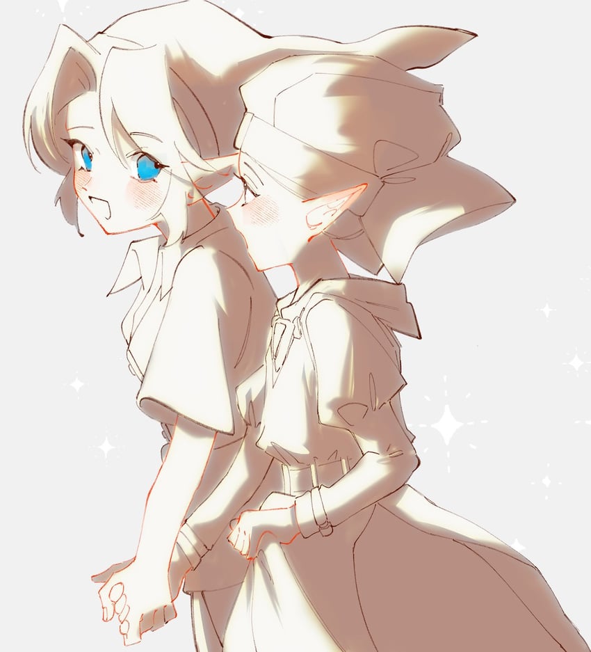 link, princess zelda, young link, and young zelda (the legend of zelda and 1 more) drawn by leaftin