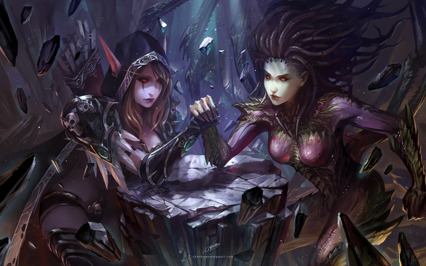 sylvanas windrunner, sarah kerrigan, and infested kerrigan (warcraft and 2 more) drawn by chenbo