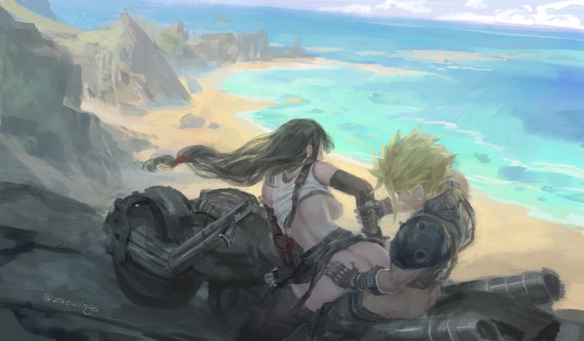 tifa lockhart and cloud strife (final fantasy and 2 more) drawn by zoewingsz