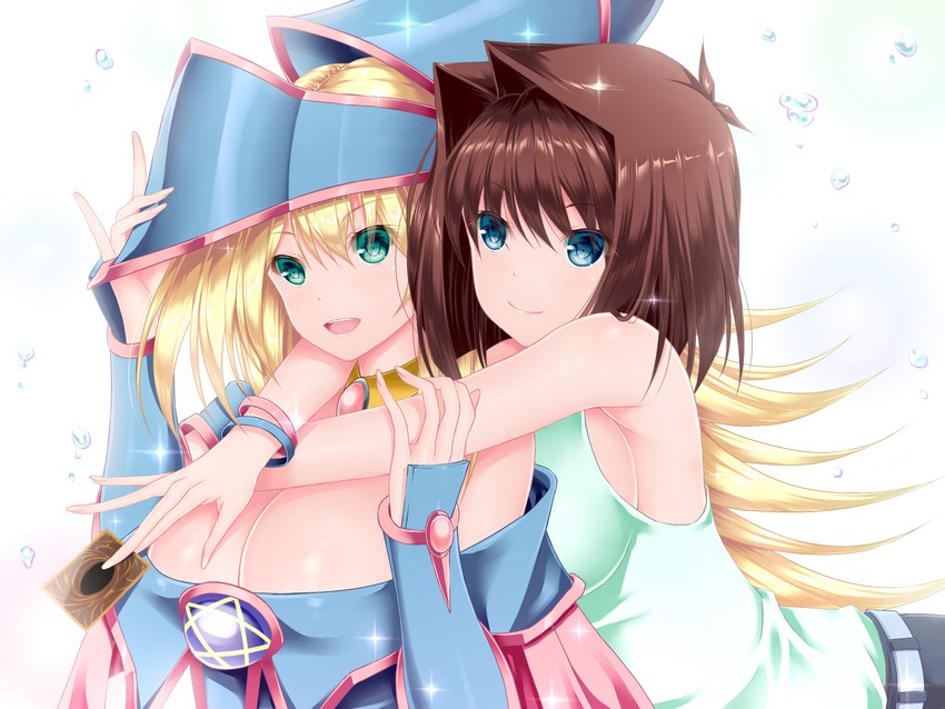 dark magician girl and mazaki anzu (yu-gi-oh!) drawn by calcio