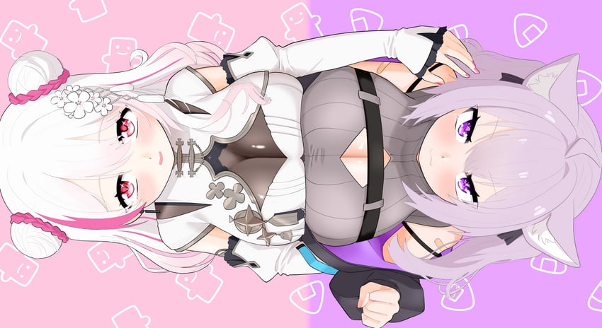 nekomata okayu and shiina yuika (hololive and 1 more) drawn by happyundergate