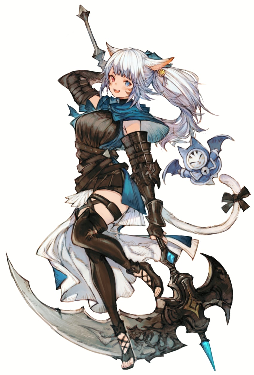 warrior of light, reaper, and gaelicat (original and 2 more) drawn by kemomin_nosuke