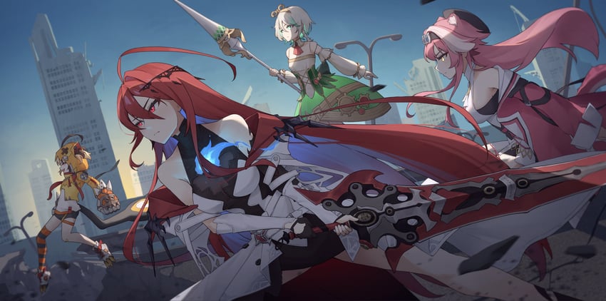 raora panthera, gigi murin, cecilia immergreen, and elizabeth rose bloodflame (hololive and 1 more) drawn by orenji_(user_fknw7775)